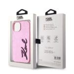 Karl Lagerfeld Wrinkled PU Signature Logo Pink Kryt iPhone 15