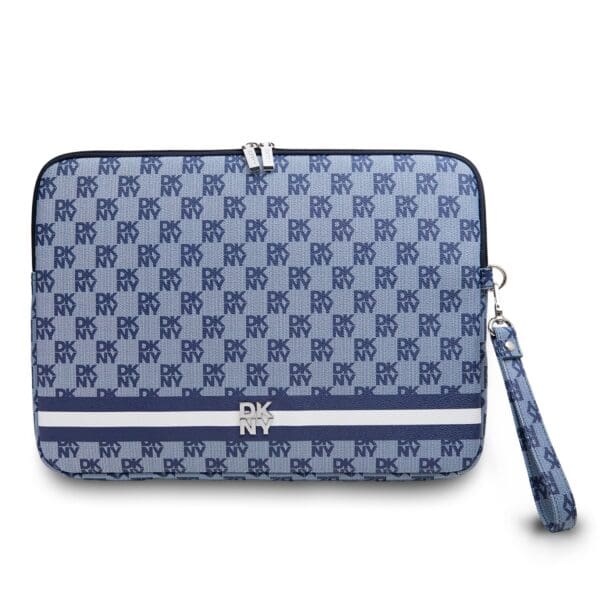 DKNY PU Leather Checkered Pattern and Stripe Notebook 13/14" Blue