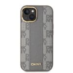 DKNY PU Leather Checkered Pattern MagSafe Beige Kryt iPhone 15