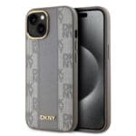 DKNY PU Leather Checkered Pattern MagSafe Beige Kryt iPhone 15