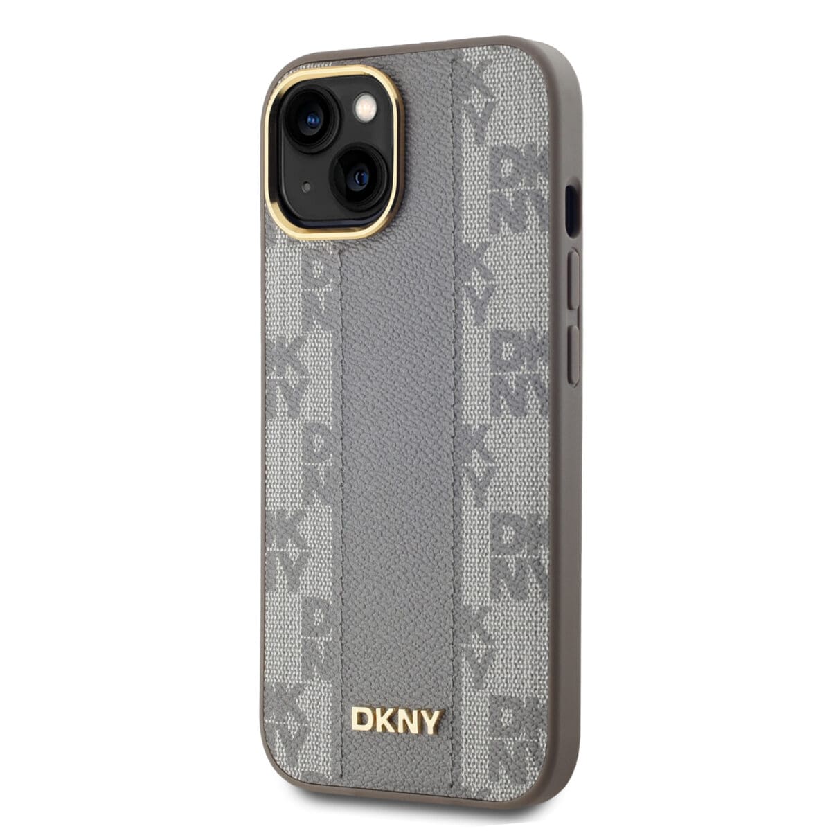 DKNY PU Leather Checkered Pattern MagSafe Beige Kryt iPhone 15