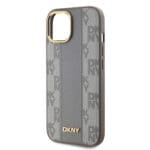 DKNY PU Leather Checkered Pattern MagSafe Beige Kryt iPhone 15