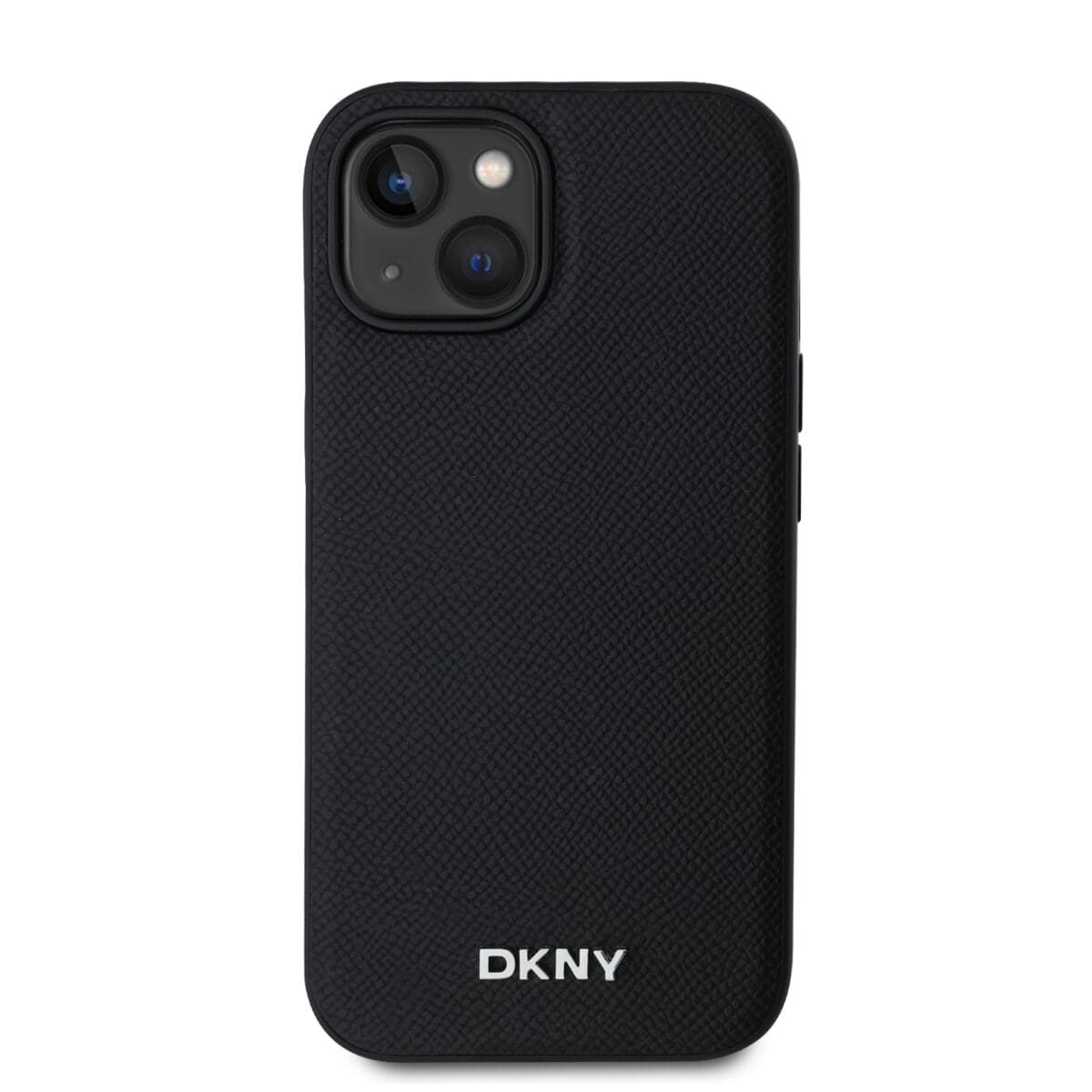 DKNY PU Leather Silver Metal Logo MagSafe Black Kryt iPhone 13