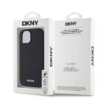 DKNY PU Leather Silver Metal Logo MagSafe Black Kryt iPhone 13