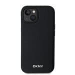 DKNY PU Leather Silver Metal Logo MagSafe Black Kryt iPhone 14