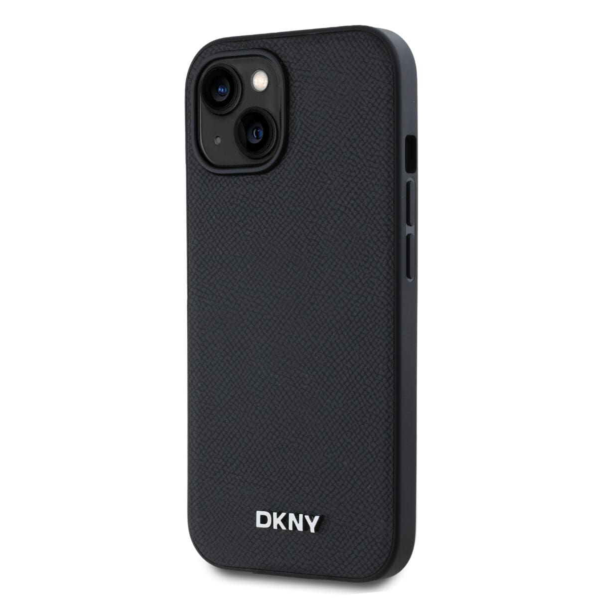 DKNY PU Leather Silver Metal Logo MagSafe Black Kryt iPhone 14