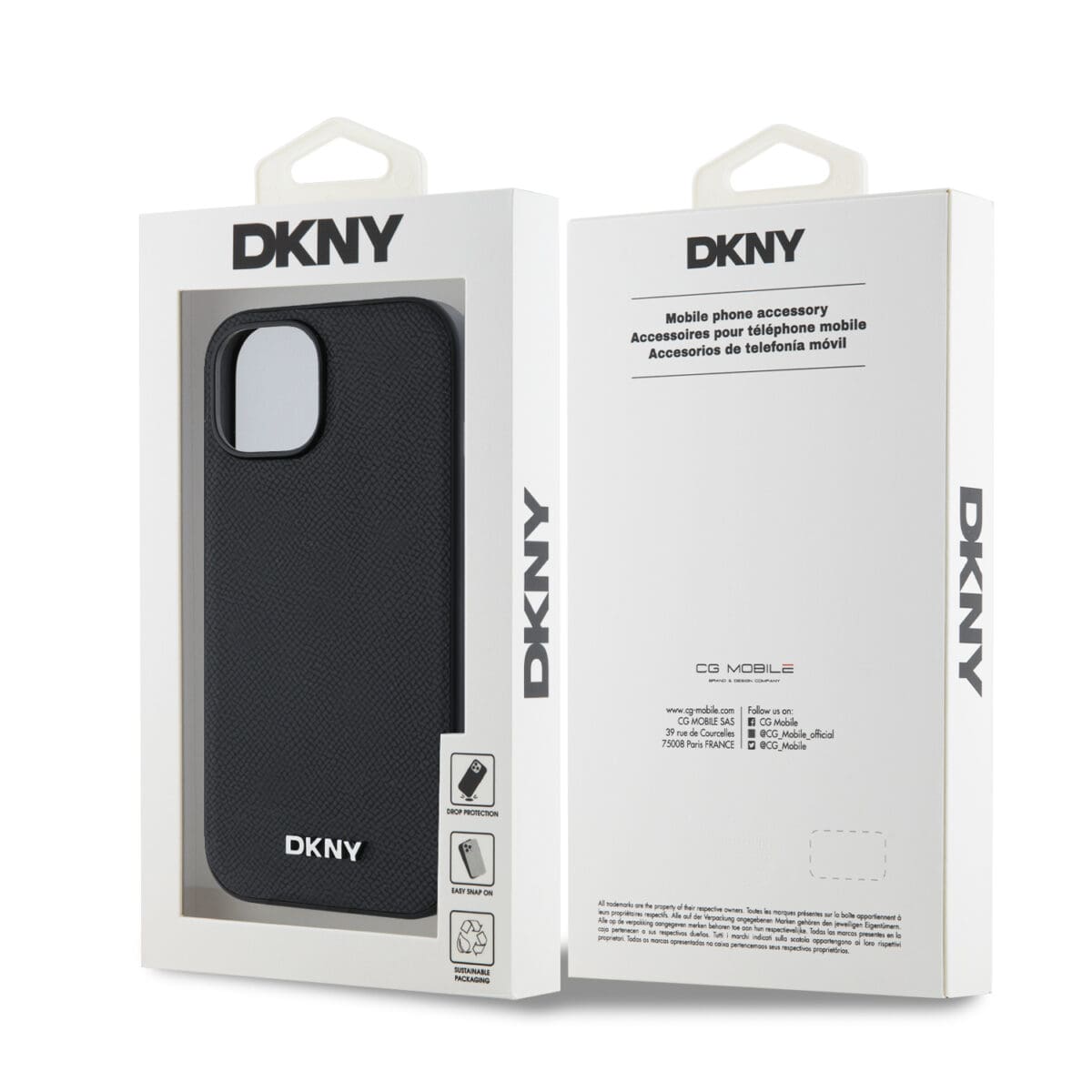 DKNY PU Leather Silver Metal Logo MagSafe Black Kryt iPhone 14