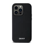 DKNY PU Leather Silver Metal Logo MagSafe Black Kryt iPhone 14 Pro Max