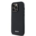 DKNY PU Leather Silver Metal Logo MagSafe Black Kryt iPhone 14 Pro Max