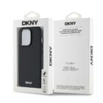 DKNY PU Leather Silver Metal Logo MagSafe Black Kryt iPhone 14 Pro Max