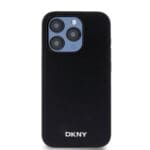 DKNY PU Leather Silver Metal Logo MagSafe Black Kryt iPhone 15 Pro