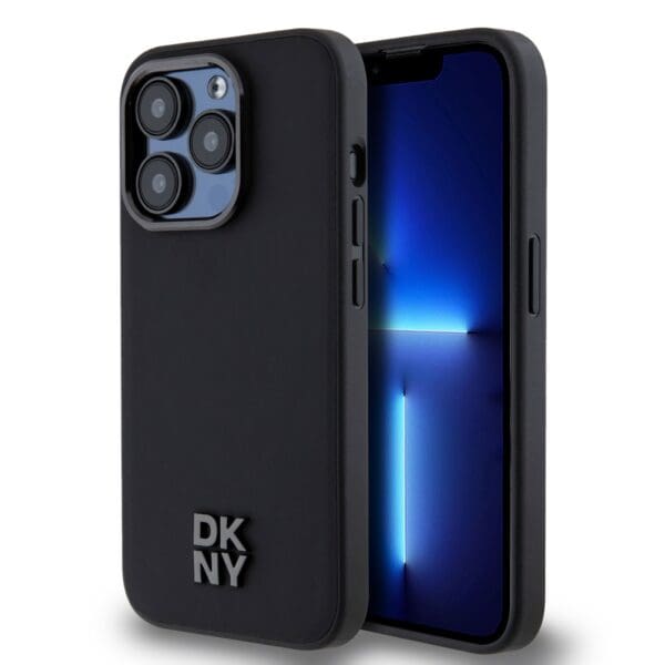 DKNY PU Leather Stack Logo MagSafe Black Kryt iPhone 14 Pro