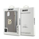 DKNY PU Leather Stack Logo Wrist Strap Beige Kryt iPhone 15