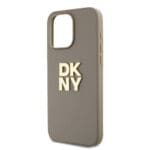 DKNY PU Leather Stack Logo Wrist Strap Beige Kryt iPhone 15 Pro