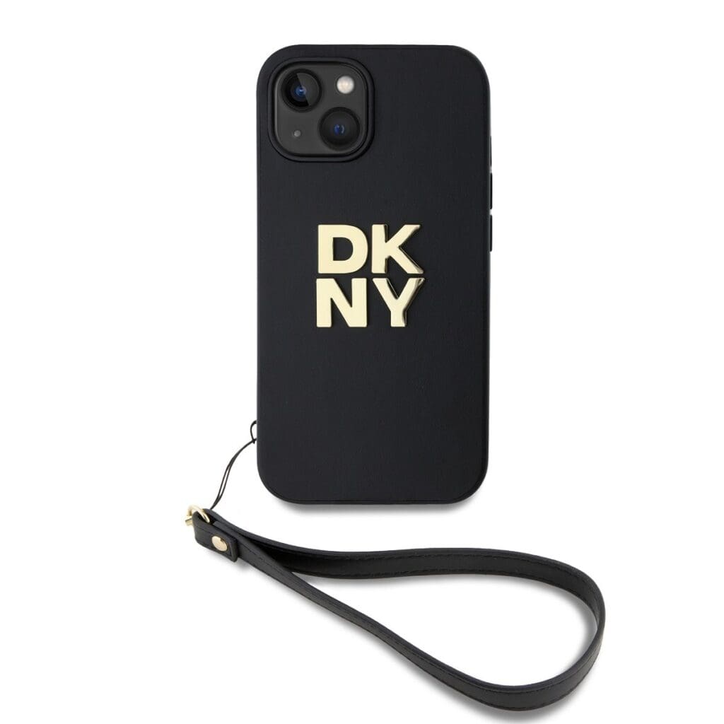 DKNY PU Leather Stack Logo Wrist Strap Black Kryt iPhone 13