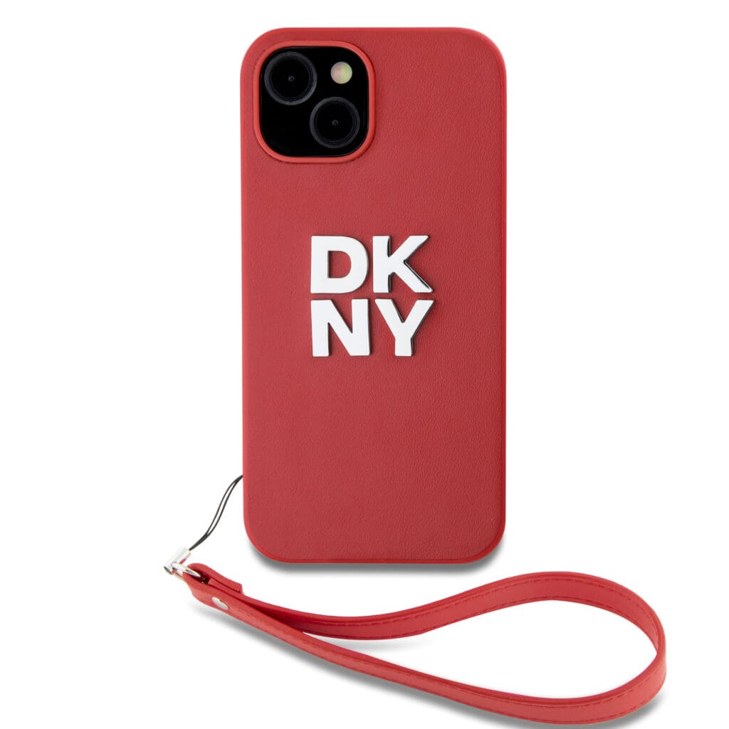 DKNY PU Leather Stack Logo Wrist Strap Red Kryt iPhone 13