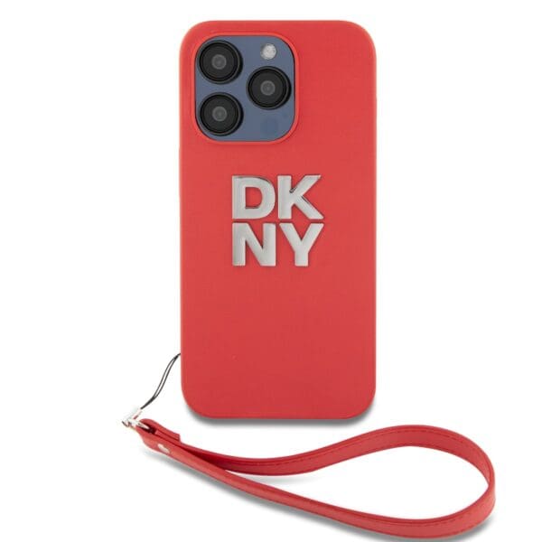 DKNY PU Leather Stack Logo Wrist Strap Red Kryt iPhone 15 Pro