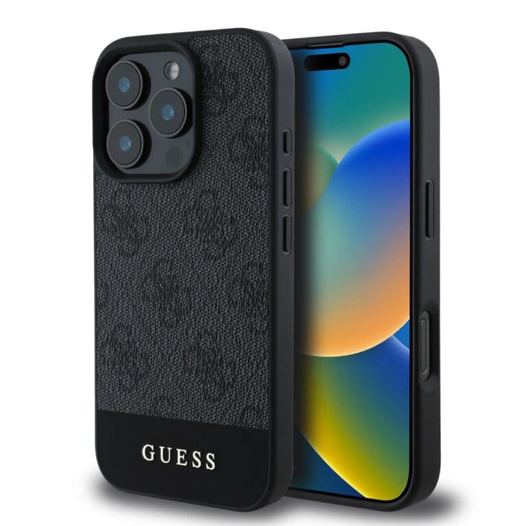 Guess PU 4G Stripe Grey Kryt iPhone 16 Pro