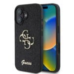 Guess PU Fixed Glitter 4G Metal Logo Black Kryt iPhone 16