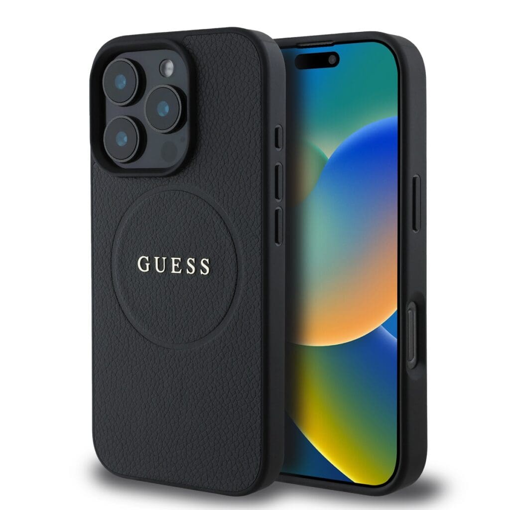 Guess PU Grained Classic Logo MagSafe Black Kryt iPhone 16 Pro Max