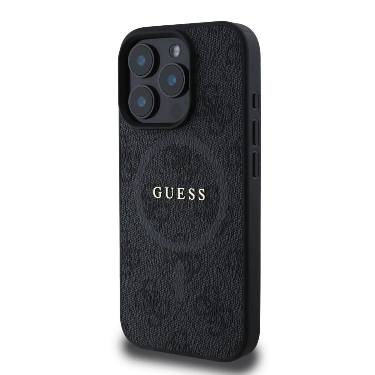 Guess PU Leather 4G Colored Ring MagSafe Black Kryt iPhone 16 Pro