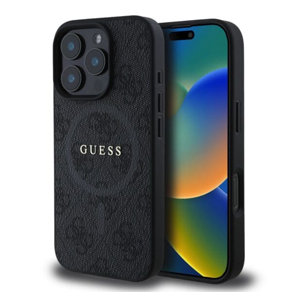 Guess PU Leather 4G Colored Ring MagSafe Black Kryt iPhone 16 Pro