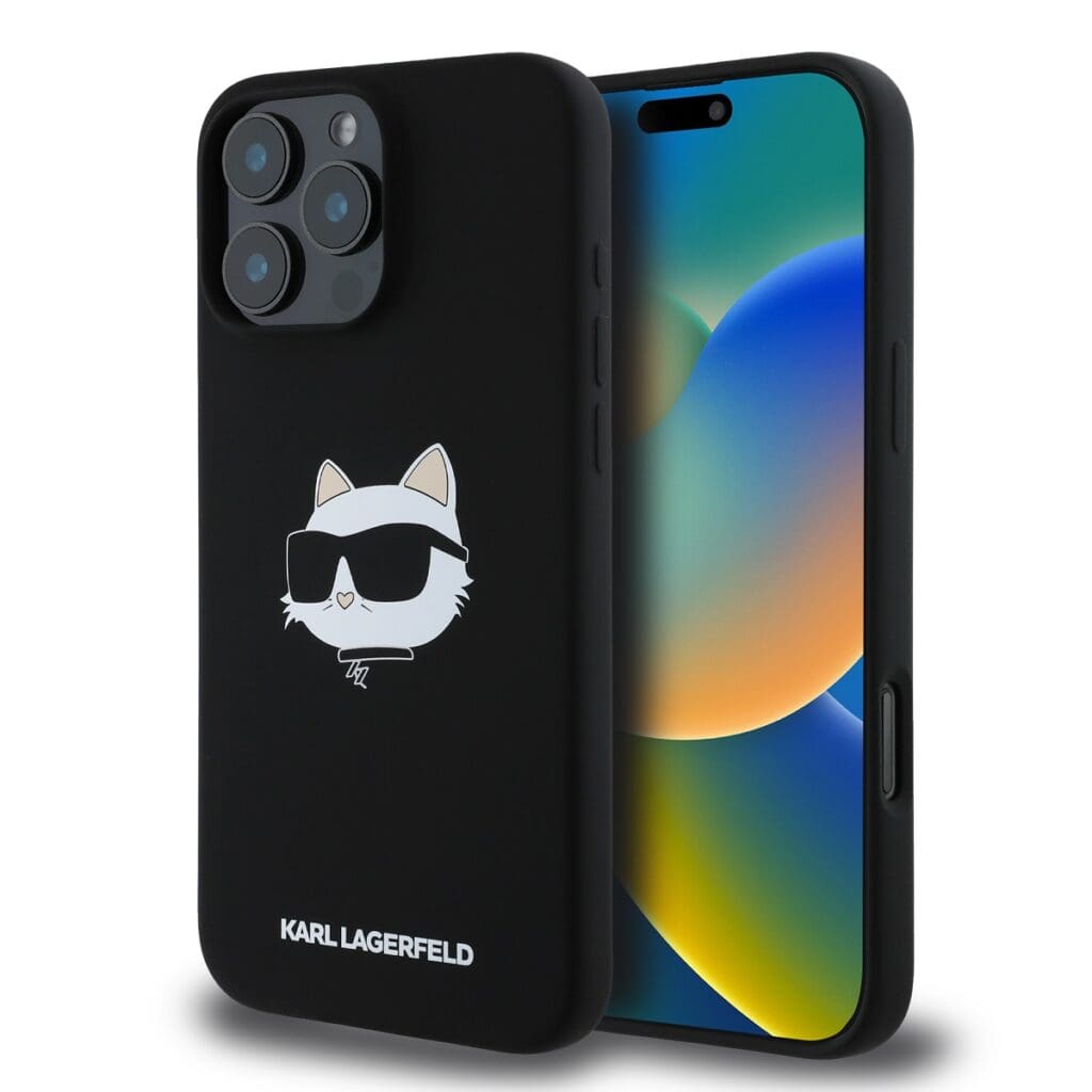 Karl Lagerfeld Liquid Silicone Choupette Head MagSafe Black Kryt iPhone 16 Pro Max