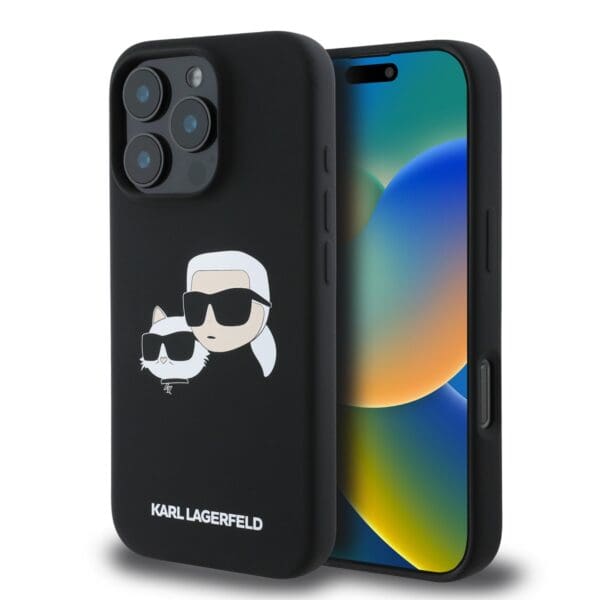 Karl Lagerfeld Liquid Silicone Double Heads MagSafe Black Kryt iPhone 16 Pro