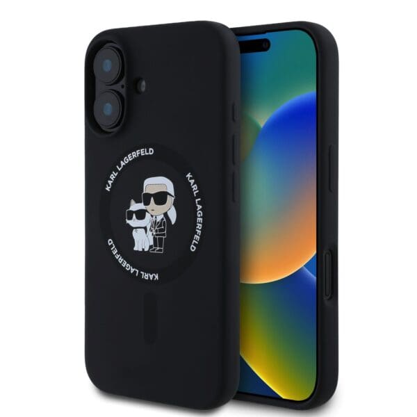 Karl Lagerfeld Liquid Silicone Karl and Choupette MagSafe Black Kryt iPhone 16