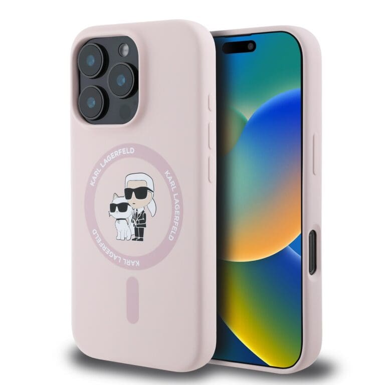 Karl Lagerfeld Liquid Silicone Karl and Choupette MagSafe Pink Kryt iPhone 16 Pro