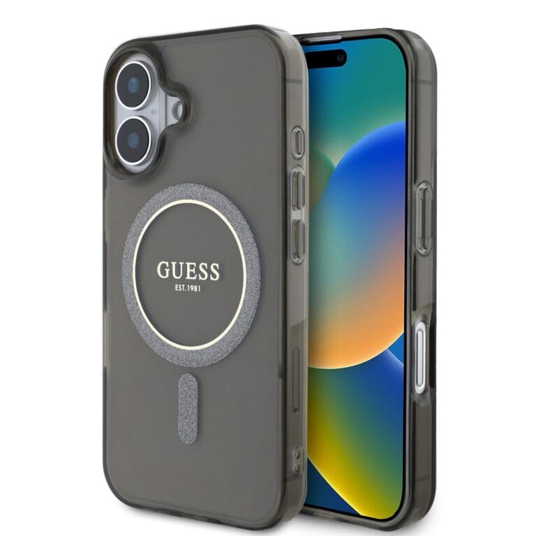 Guess IML Glitter Ring MagSafe Black Kryt iPhone 16