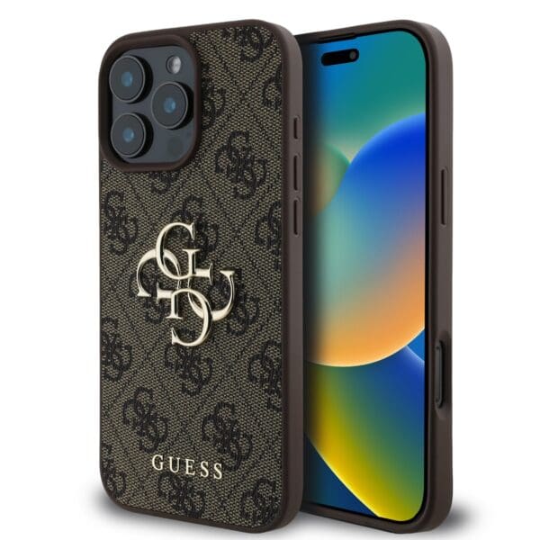 Guess PU 4G Metal Logo Brown Kryt iPhone 16 Pro