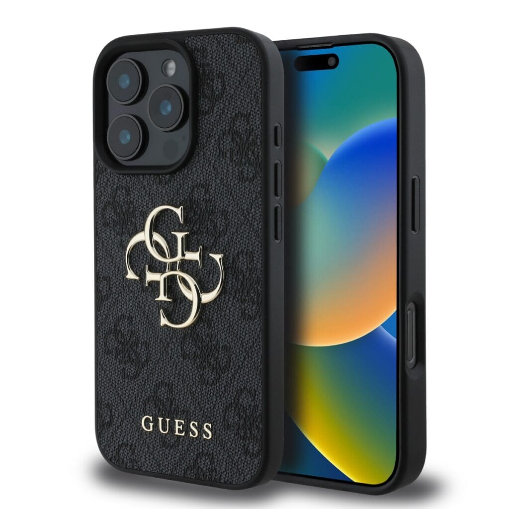Guess PU 4G Metal Logo Grey Kryt iPhone 16 Pro