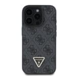 Guess PU 4G Strass Triangle Metal Logo Black Kryt iPhone 16 Pro