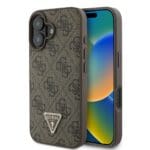 Guess PU 4G Strass Triangle Metal Logo Brown Kryt iPhone 16