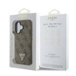 Guess PU 4G Strass Triangle Metal Logo Brown Kryt iPhone 16