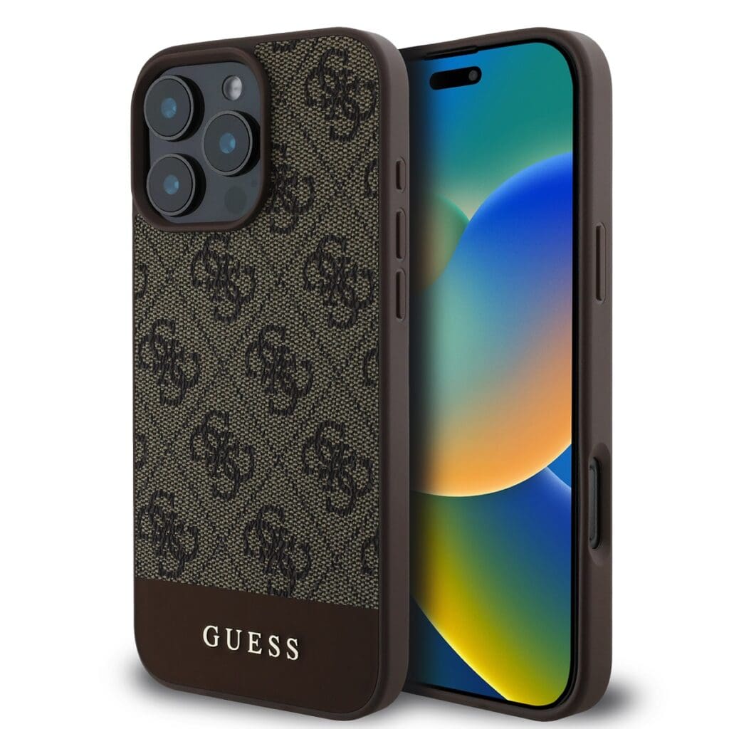Guess PU 4G Stripe Brown Kryt iPhone 16 Pro