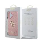 Guess PU Fixed Glitter 4G Metal Logo Pink Kryt iPhone 16