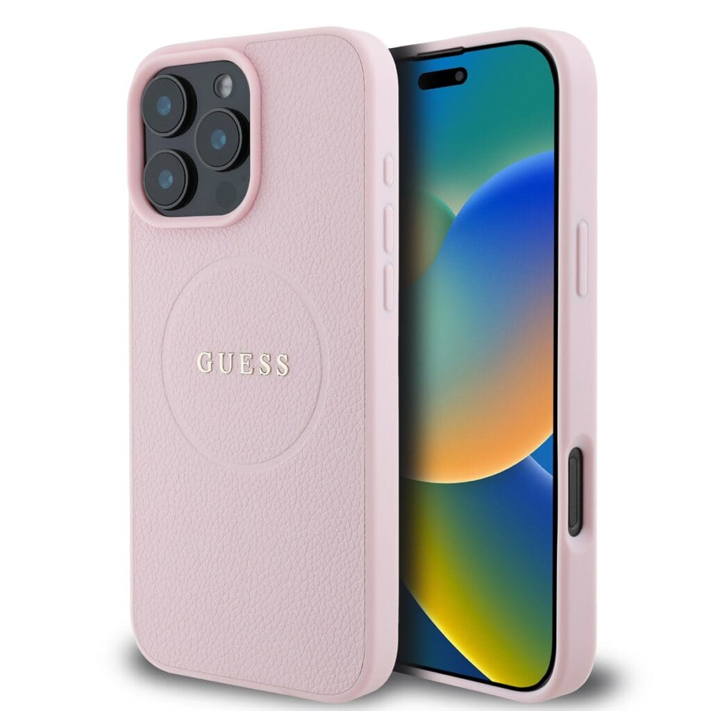 Guess PU Grained Classic Logo MagSafe Pink Kryt iPhone 16 Pro
