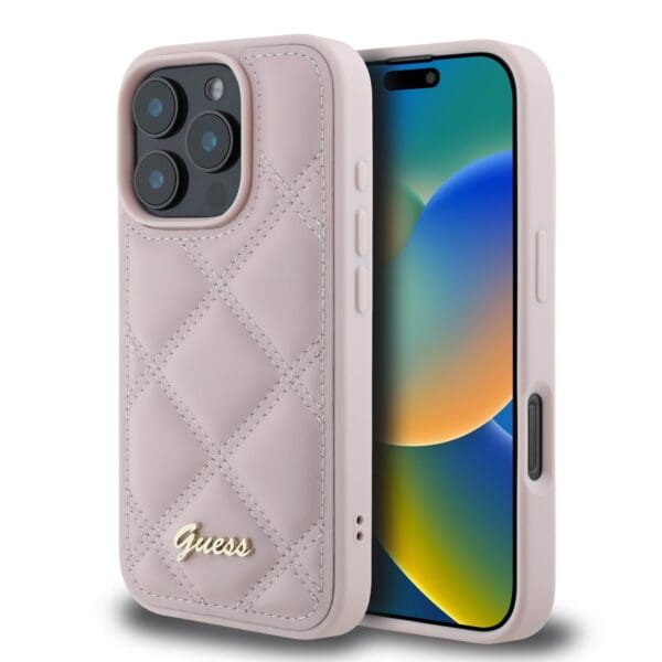 Guess PU Leather Quilted Pink Kryt iPhone 16 Pro Max