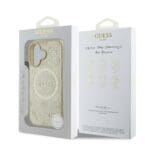 Guess Saffiano Peony Stamp MagSafe Gold Kryt iPhone 16