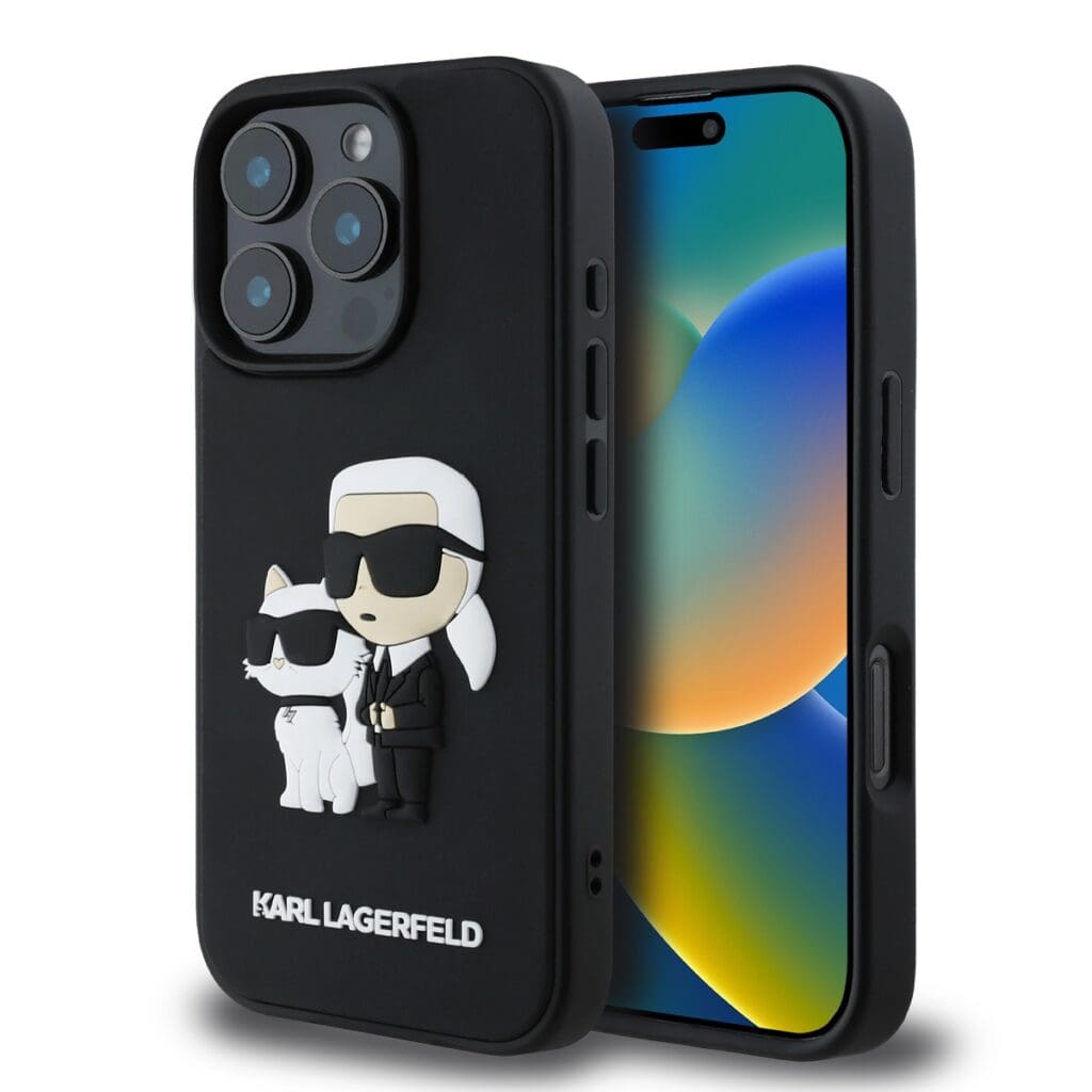 Karl Lagerfeld 3D Rubber Karl and Choupette Black Kryt iPhone 16 Pro Max