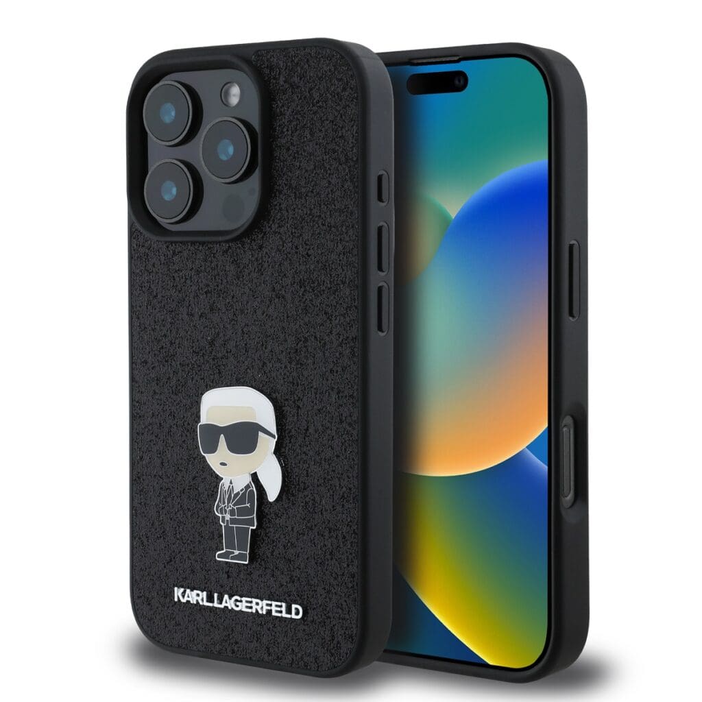 Karl Lagerfeld Fixed Glitter Metal Ikonik Black Kryt iPhone 16 Pro