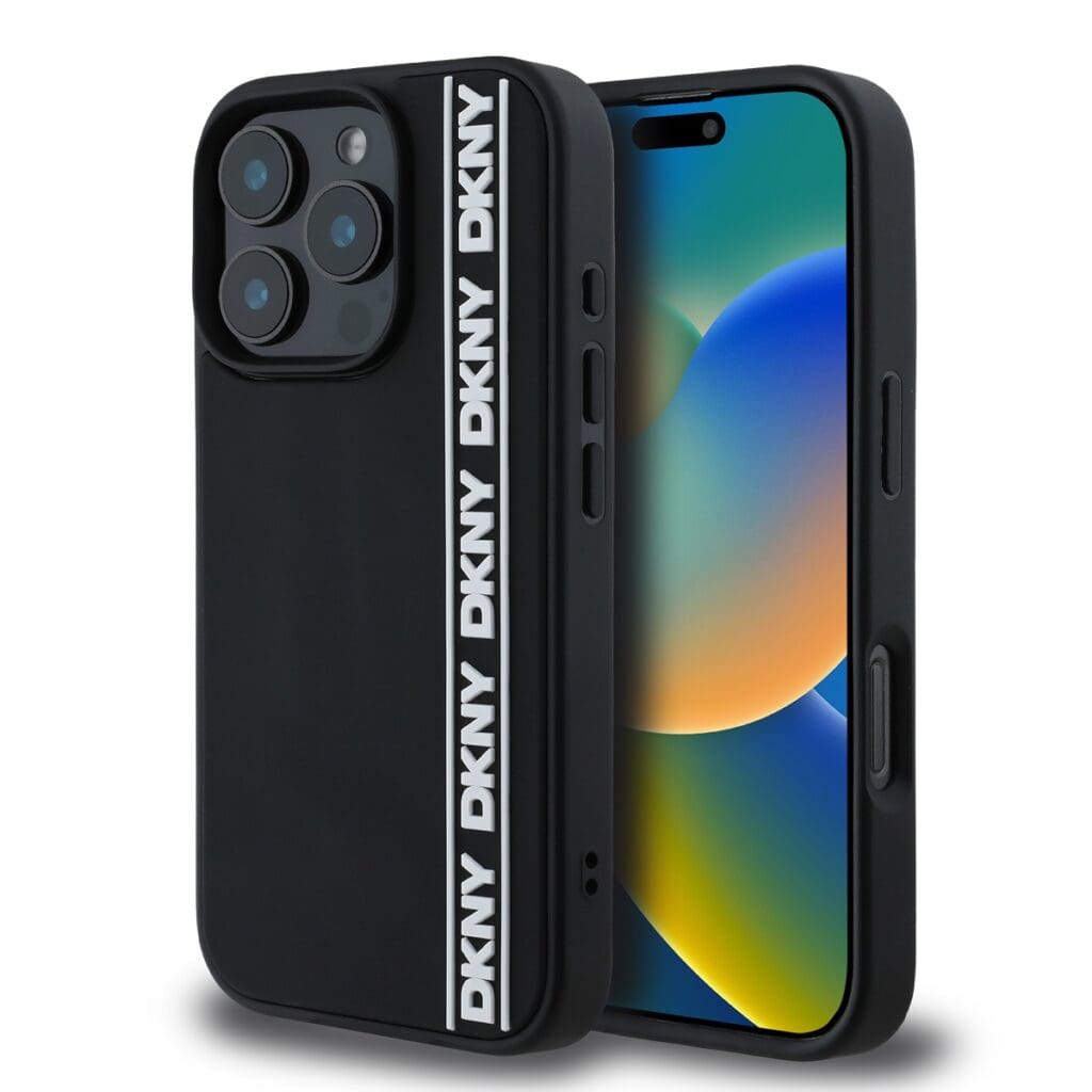 DKNY 3D Rubber Repeat Logo Line Black Kryt iPhone 16 Pro Max