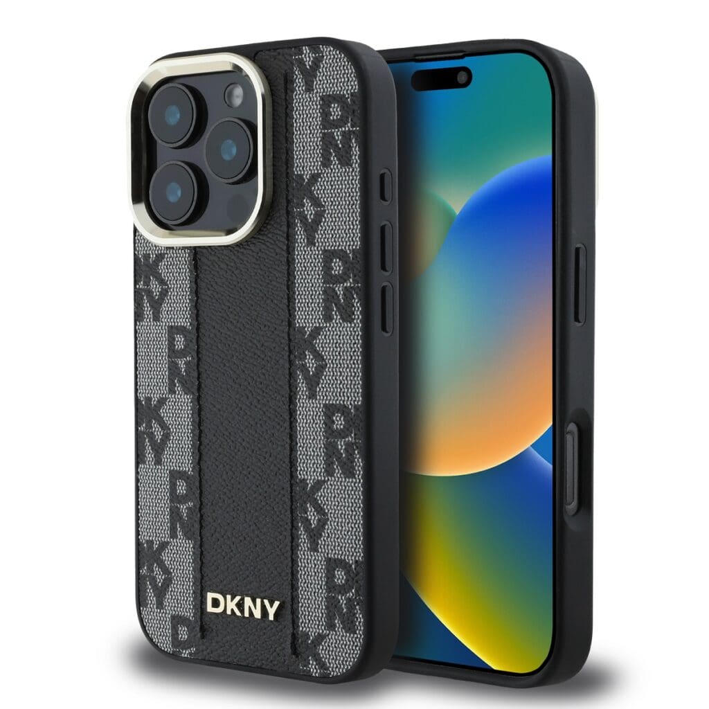 DKNY PU Leather Checkered Pattern MagSafe Black Kryt iPhone 16 Pro Max