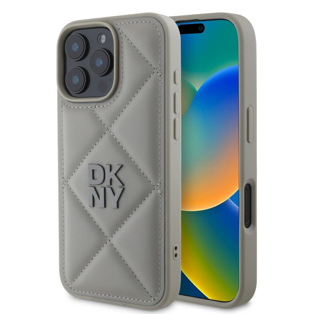 DKNY PU Leather Quilted Stack Logo Grey Kryt iPhone 16 Pro Max