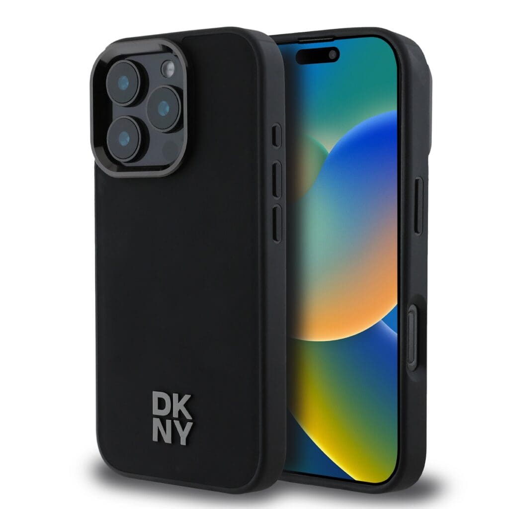 DKNY PU Leather Stack Logo MagSafe Black Kryt iPhone 16 Pro Max