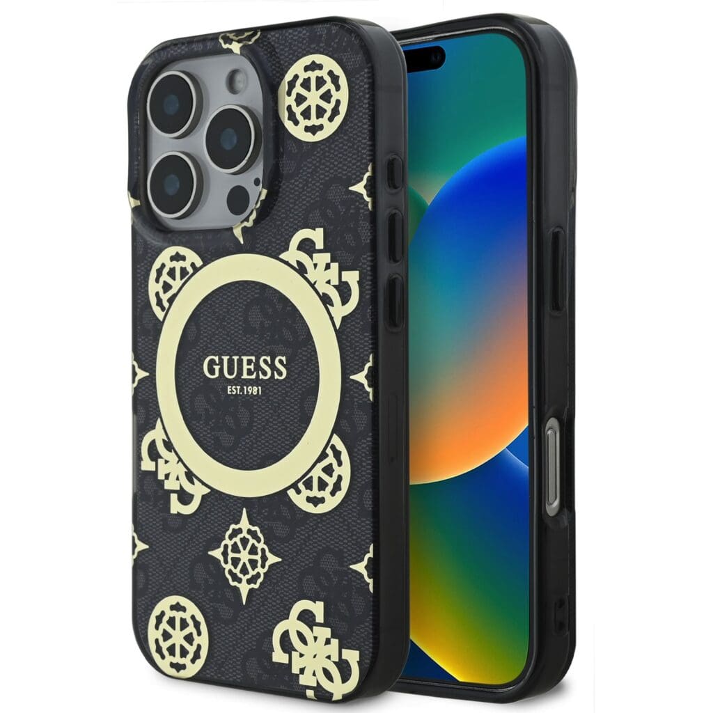 Guess IML 4G Peony MagSafe Black Kryt iPhone 16 Pro