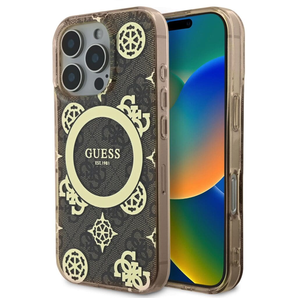 Guess IML 4G Peony MagSafe Brown Kryt iPhone 16 Pro Max