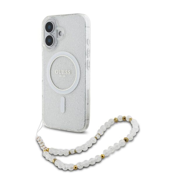 Guess IML Glitter Beads Strap MagSafe Transparent Kryt iPhone 16